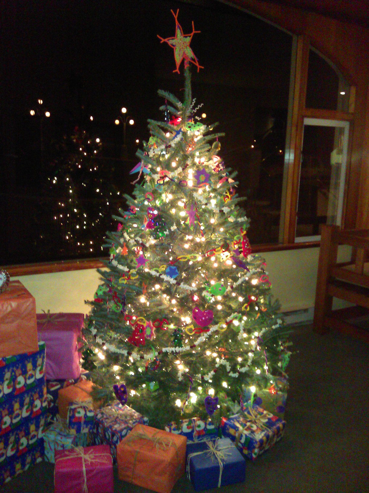 Christmas Tree at Moran Mansion decorated by kids at the Funhouse on Orcas Island